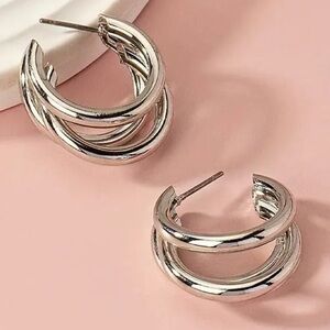 Silver Triple Hoop Earrings